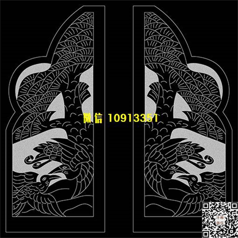 精雕图6松鹤包谷精雕图线雕图线条图单线铣底图_电脑雕刻plt文泰矢量图精雕图浮雕图